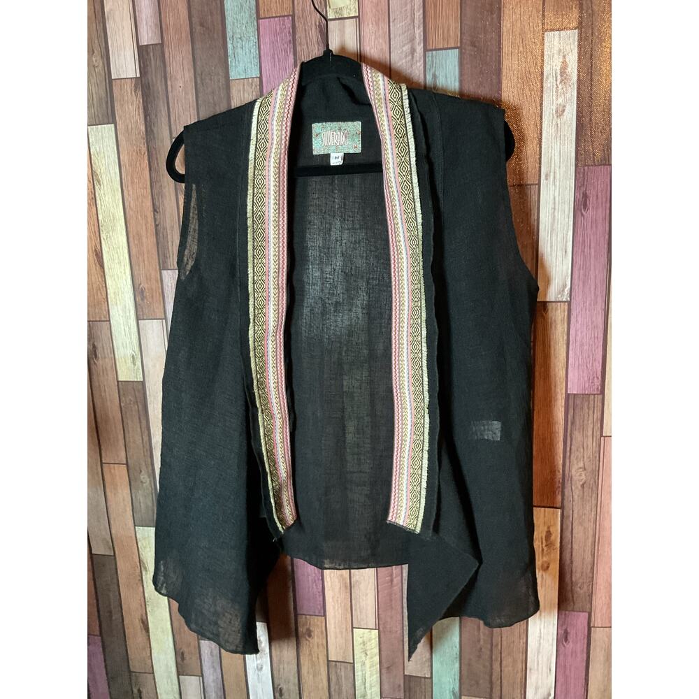 Silverado Black Vest Open Front Style Southwestern Embroidered Aztec Trim Medium